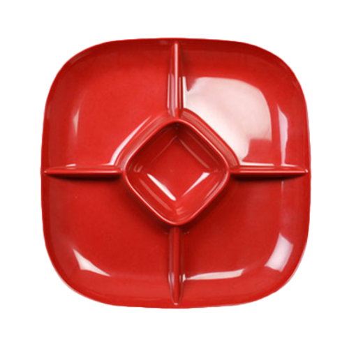Thunder Group 15" x 15" Passion Red Melamine Chip & Dip Platter | Model No. PS1515RD