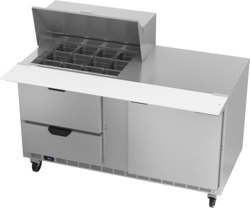 Beverage Air SPED60HC-12M-2 60" 2 Drawer 1 Door Mega Top Refrigerated Sandwich Prep Table | (12) 1/6 Pan