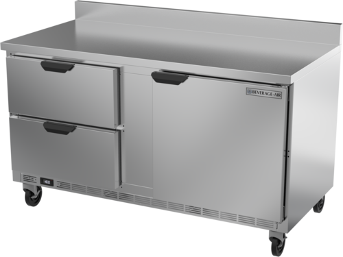 Beverage Air WTFD60AHC-2-FIP 60" 2 Drawer 1 Door Worktop Freezer w/ 4" Foamed-In Backsplash | 14.39 Cu. Ft.