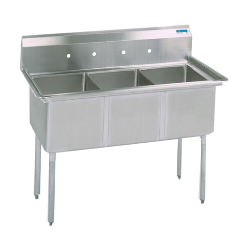 BK Resources BKS-3-24-14 3 Compartment Sink without Drainboard - Galvanized Legs | 77" Length