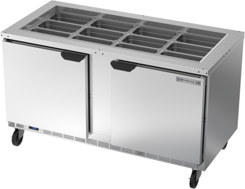 Beverage Air SPE60HC-S 60" 2 Door Refrigerated Salad Prep Table with Lift-Off Lid | 16.02 Cu. Ft.