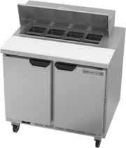 Beverage Air SPE36HC-08 36" 2 Door Rear Mount Refrigerated Sandwich Prep Table | (8) 1/6 Pan