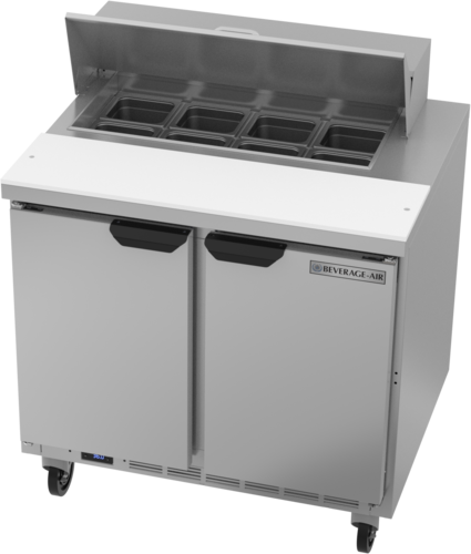 Beverage Air SPE36HC-08 36" 2 Door Rear Mount Refrigerated Sandwich Prep Table | (8) 1/6 Pan