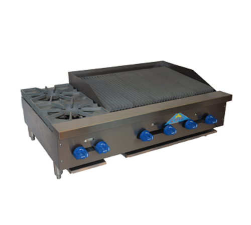 Comstock-Castle FHP48-3RB 48" Gas Countertop 2-Hotplate / Charbroiler Combo | 153,000 BTU