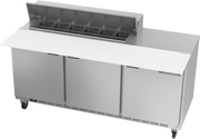 Beverage Air SPE72HC-12C 72" 3 Door Rear Mount Refrigerated Sandwich Prep Table | (12) 1/6 Pan