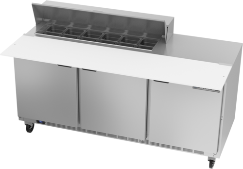 Beverage Air SPE72HC-12C 72" 3 Door Rear Mount Refrigerated Sandwich Prep Table | (12) 1/6 Pan