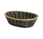 Tablecraft 975B Black w/ Gold Trim Oval Polypropylene Basket | 9" x 6 1/2" x 2 1/2"