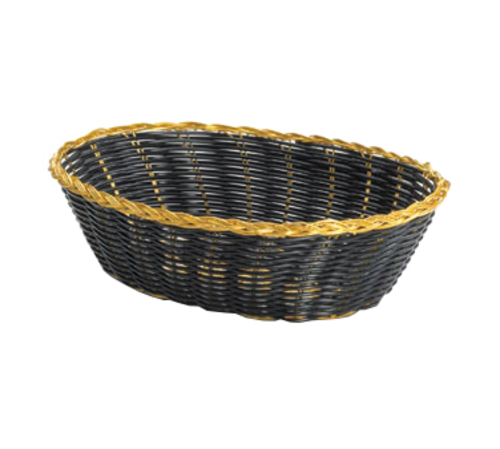 Tablecraft 975B Black w/ Gold Trim Oval Polypropylene Basket | 9" x 6 1/2" x 2 1/2"