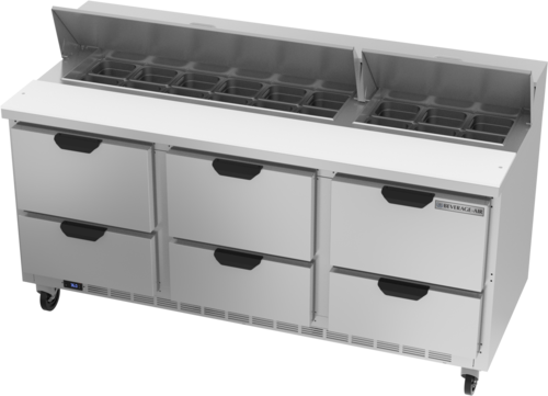 Beverage Air SPED72HC-18-6 72" 6 Drawer Refrigerated Sandwich Prep Table | (18) 1/6 Pan