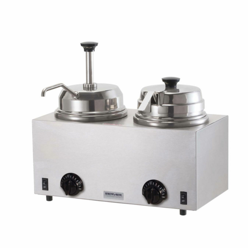 Server 81290 Twin 3 qt. Topping Warmer w/ Pump and Ladle