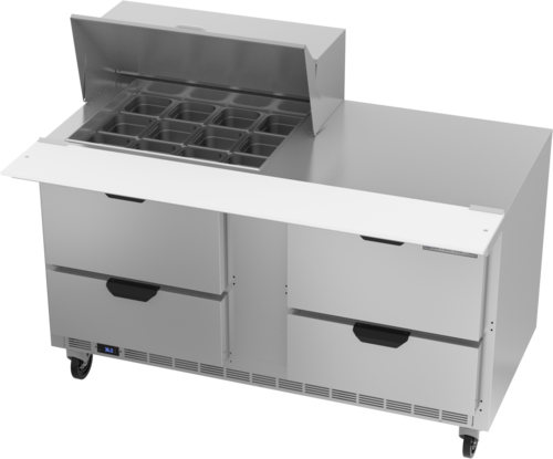 Beverage Air SPED60HC-12M-4 60" 4 Drawer Mega Top Refrigerated Sandwich Prep Table | (12) 1/6 Pan