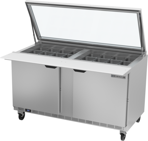 Beverage Air SPE60HC-24M-STL 60" Mega Top Refrigerated Sandwich Prep Table w/ Clear Lid  | (24) 1/6 Pan