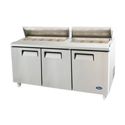 Atosa MSF8304GR 73" 3-Solid Door Rear Mount Refrigerated Sandwich Prep Table | (18) 1/6 Pan