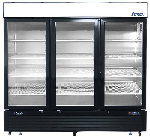 Atosa MCF8724GR 82" 3-Glass Door Black Merchandiser Refrigerator | 69.5 Cu. Ft.