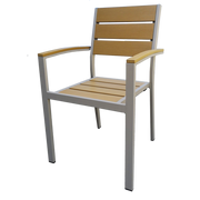 JustChair PW80318A Perma-Wood / Faux Teak Outdoor Stacking Arm Chair