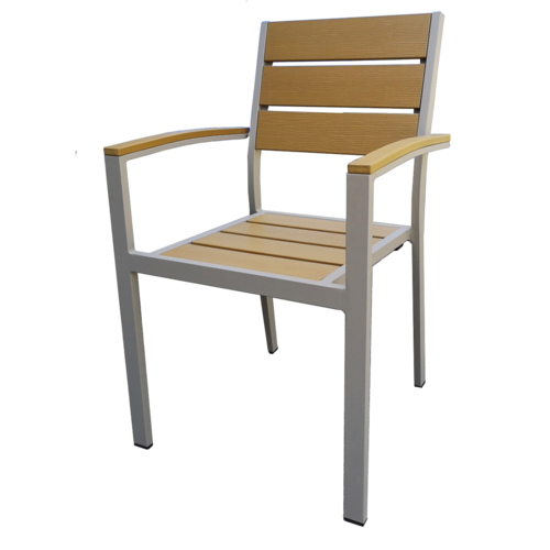JustChair PW80318A Perma-Wood / Faux Teak Outdoor Stacking Arm Chair