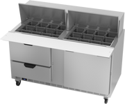 Beverage Air SPED60HC-24M-4 60" 2 Drawer 1 Door Mega Top Refrigerated Sandwich Prep Table | (24) 1/6 Pan