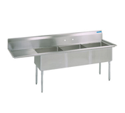BK Resources BKS-3-1620-12-18LS 3 Compartment Sink w/18" Left Drainboard - Stainless Steel Legs | 68.5" Length