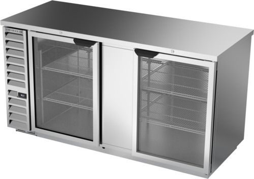 Beverage Air BB68HC-1-FG-S 69" 2 Glass Door Stainless Food Rated Back Bar Cooler | 25.93 Cu. Ft.