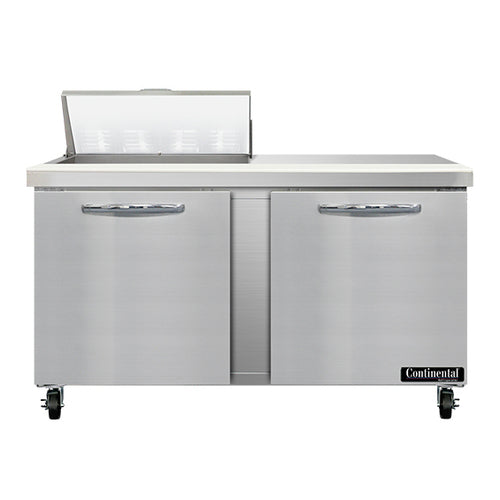 Continental SW60N8 60" 2-Door Refrigerated Sandwich Prep Table | (8) 1/6 Pan