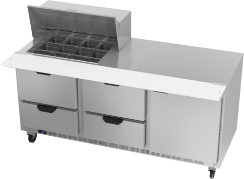 Beverage Air SPED72HC-12M-4 72" 4 Drawer 1 Door Mega Top Refrigerated Sandwich Prep Table | (12) 1/6 Pan