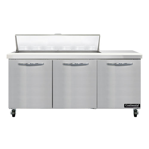 Continental SW72N12 72" 3-Door Refrigerated Sandwich Prep Table | (12) 1/6 Pan
