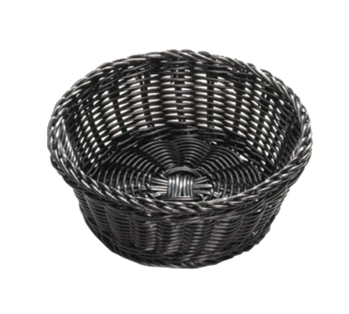 Tablecraft M2475 Ridal Black Round Rattan Basket | 8 1/4" x 3 1/4"