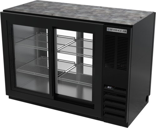 Beverage Air BB48HC-1-GS-F-PT-B 48" 4 Glass Door Black Pass Thru Back Bar Cooler | 13.6 Cu. Ft.