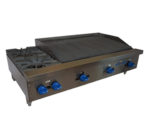 Comstock-Castle FHP42-2.5RB 42" Gas Countertop 2-Hotplate / Charbroiler Combo | 134,000 BTU