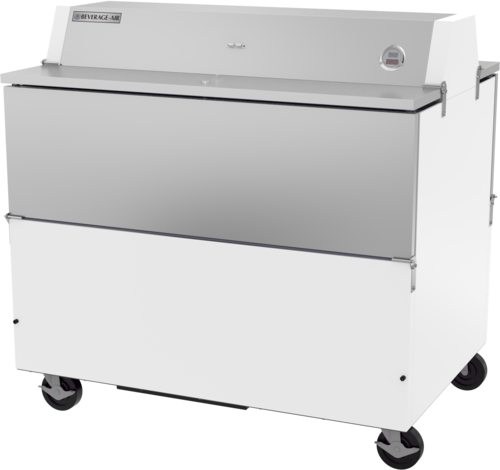 Beverage Air STF49HC-W-02 49" White Dual Sided Milk Cooler w/ Stainless Steel Interior | 12 Crate Capacity