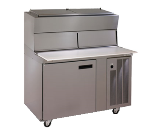 Delfield 18648PDLP LiquiTec 48" 1 Door Dual Rail Refrigerated Pizza Prep Table | (4) 12" x 20" Pan
