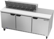 Beverage Air SPE72HC-12 72" 3 Door Rear Mount Refrigerated Sandwich Prep Table | (12) 1/6 Pan