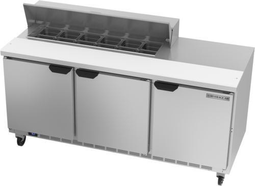 Beverage Air SPE72HC-12 72" 3 Door Rear Mount Refrigerated Sandwich Prep Table | (12) 1/6 Pan