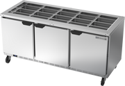 Beverage Air SPE72HC-S 72" 3 Door Refrigerated Salad Prep Table with Lift-Off Lid | 20.02 Cu. Ft.