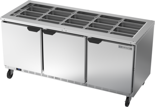 Beverage Air SPE72HC-S 72" 3 Door Refrigerated Salad Prep Table with Lift-Off Lid | 20.02 Cu. Ft.