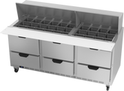 Beverage Air SPED72HC-30M-6 72" 6 Drawer Mega Top Refrigerated Sandwich Prep Table | (30) 1/6 Pan