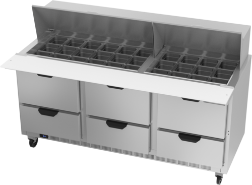 Beverage Air SPED72HC-30M-6 72" 6 Drawer Mega Top Refrigerated Sandwich Prep Table | (30) 1/6 Pan