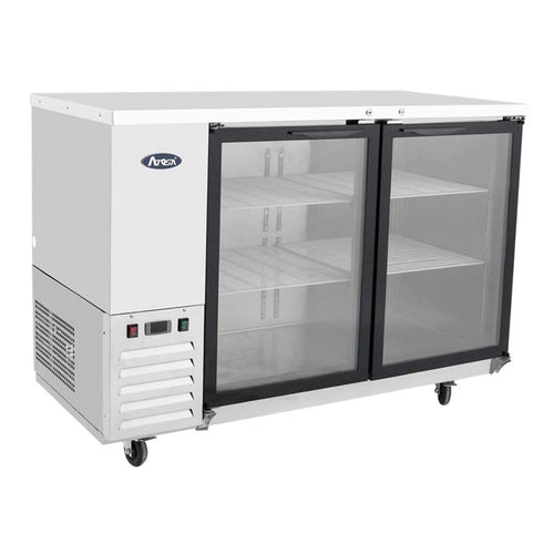 Atosa SBB59GGRAUS 58" 2-Glass Door Shallow Depth Stainless Steel Back Bar Cooler | 15 Cu. Ft.
