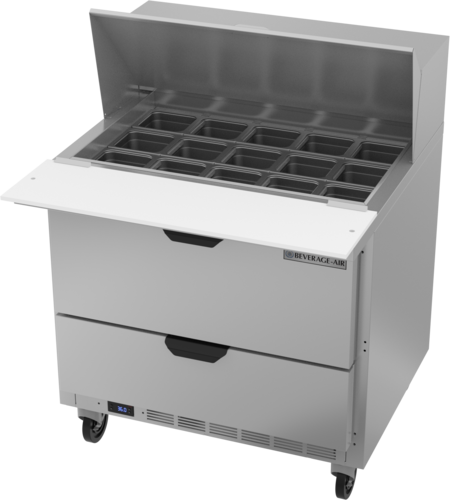 Beverage Air SPED36HC-15M-2 36" 2 Drawer Mega Top Refrigerated Sandwich Prep Table | (15) 1/6 Pan