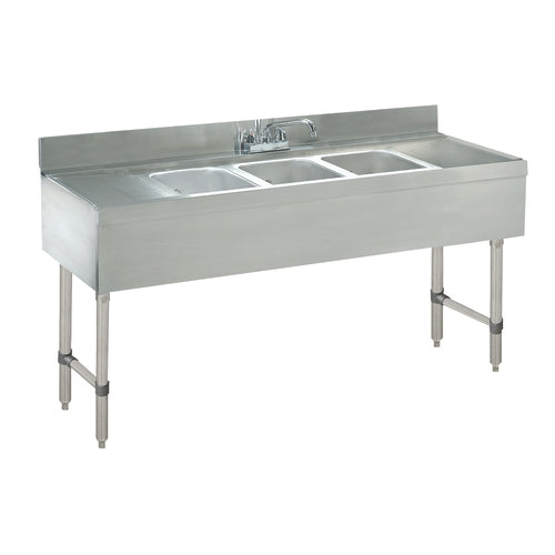 Advance Tabco CRB-53C-X 60" x 21" 3-Compartment Underbar Sink w/ 12" Right & Left Drainboards