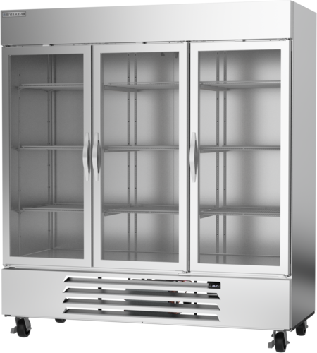 Beverage Air HBR72HC-1-G 75" 3 Glass Door Bottom Mount Reach In Refrigerator | 70.19 Cu. Ft.