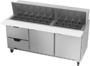 Beverage Air SPED72HC-30M-2 72" 2 Drawer 2 Door Mega Top Refrigerated Sandwich Prep Table | (30) 1/6 Pan