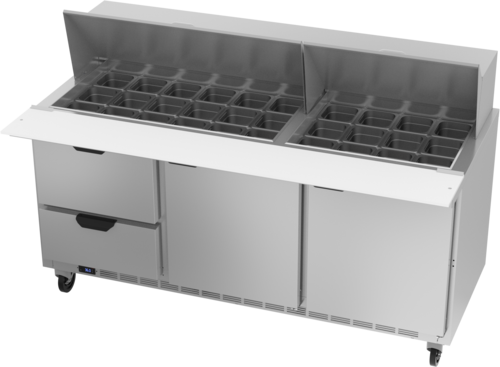 Beverage Air SPED72HC-30M-2 72" 2 Drawer 2 Door Mega Top Refrigerated Sandwich Prep Table | (30) 1/6 Pan