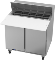 Beverage Air SPE36HC-10C 36" 2 Door Rear Mount Refrigerated Sandwich Prep Table | (10) 1/6 Pan