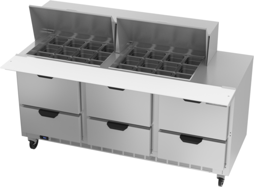 Beverage Air SPED72HC-24M-6 72" 6 Drawer Mega Top Refrigerated Sandwich Prep Table | (24) 1/6 Pan