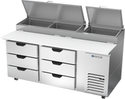 Beverage Air DPD72HC-6 72" 6 Drawer Refrigerated Pizza Prep Table | 22.8 Cu. Ft.