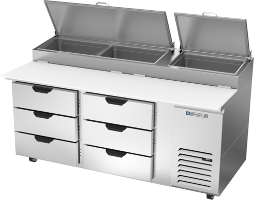Beverage Air DPD72HC-6 72" 6 Drawer Refrigerated Pizza Prep Table | 22.8 Cu. Ft.