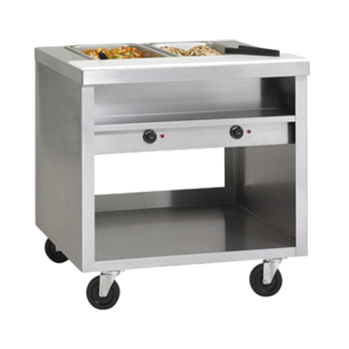 Delfield EHEI36C E-Chef 36" Mobile 2-Well Electric Steam Table w/ Plate Shelf | 120v