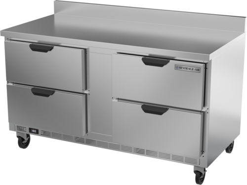 Beverage Air WTFD60AHC-4-FIP 60" 4 Drawer Worktop Freezer w/ 4" Foamed-In Backsplash | 14.39 Cu. Ft.