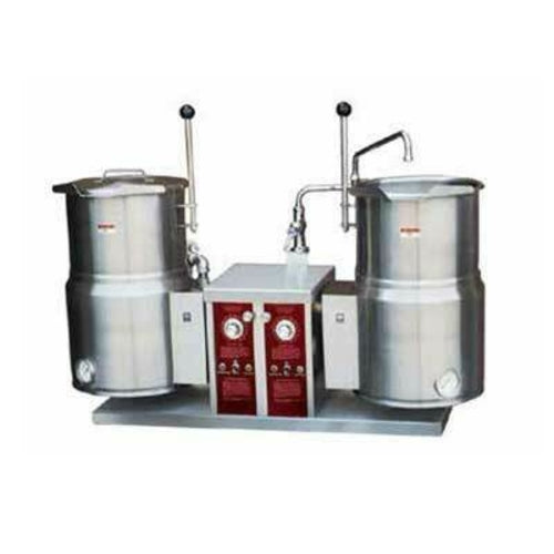 Crown Steam EC-10TW-2 Electric 2/3 Jacket Twin Countertop Tilting Kettle | (2) 10 Gal. Capacity